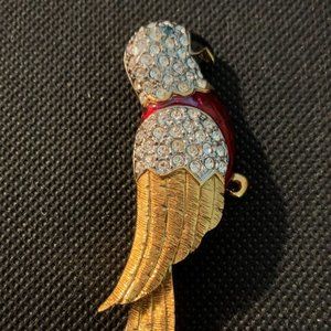 Vintage Carolee Crystal & Enamel Parrot Brooch